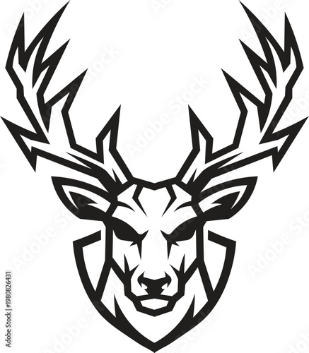 Geometric Deer Head Logo Vector Design, Abstract Stag Head with Antlers Illustration