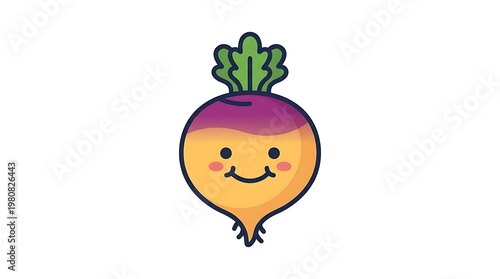 Smiling cartoon turnip vegetable character.