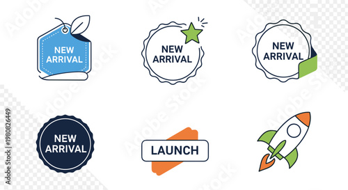 Rocket Ship Launch New Arrival Icons.