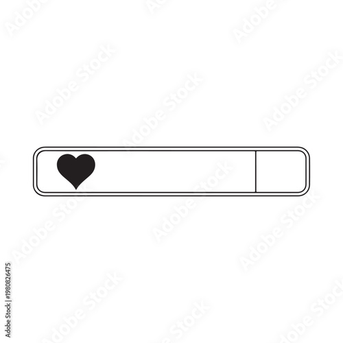 Heart in white search bar silhouette vector flat design on white background