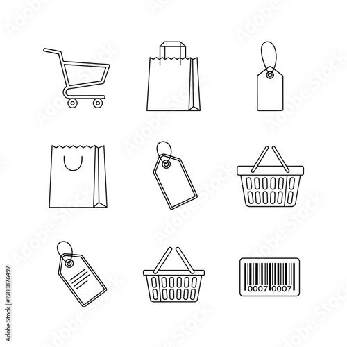 Shopping cart and bag icons.
