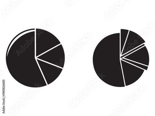 Pie chart diagrams with multiple sections on white background  business data visualization