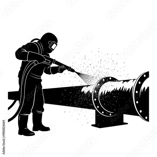 Worker cuts through large pipe with whisks