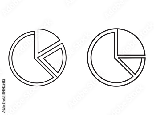 Pie charts with different sections and proportions on white background  business and statistics symbols