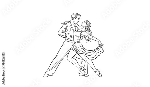 Latin dance couple line art vector illustration romantic movement design