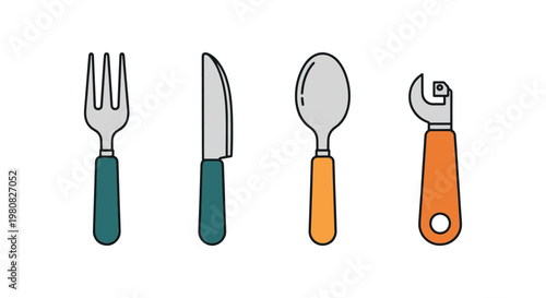 Camping Utensil Set Line art clean colorful pattern vector