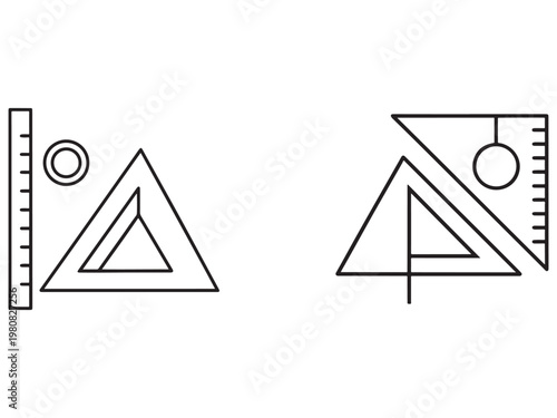 Set of two engineering drawing tools  triangles with protractor and ruler for technical design and architecture  precision instruments for measurement and drafting