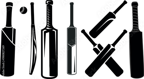 Cricket bat silhouette collection diverse styles and designs for sports fans