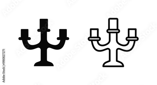 Black and white line art depictions of a five branch candlestick holder