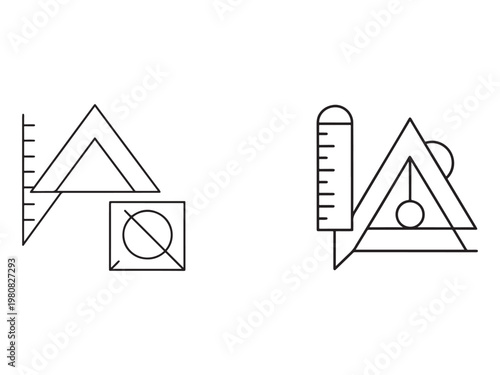 Set of two engineering drawing tools with triangles and rulers for drafting and design purposes  precision instruments used in technical drawing and architecture
