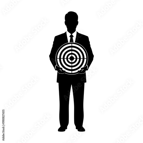 Silhouette of a Businessman Holding a Target for Success.
