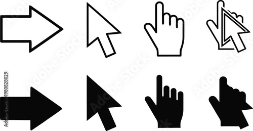 Pointing hands and cursors a silhouette collection of directional indicators