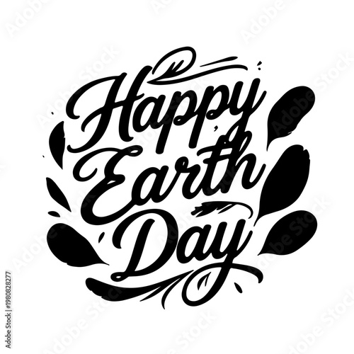 Artistic Happy Earth Day lettering design with abstract natural elements, modern graphic for world earth day and environmental advocacy