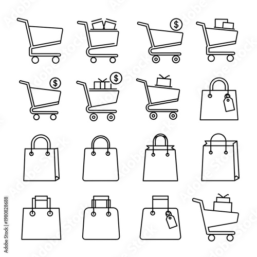 Shopping carts and bags icons 1.