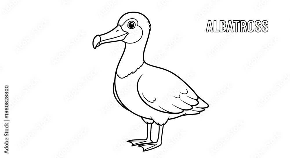 Naklejka premium A monochromatic avian representation of an albatross presenting its form with fine lines perfect for educational materials creative projects emphasizing form and shape in a monochromatic tone.