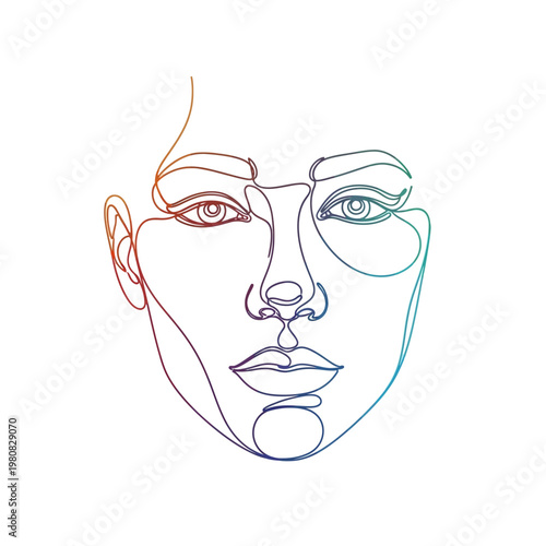 Abstract Continuous Line Drawing of a Womans Face.