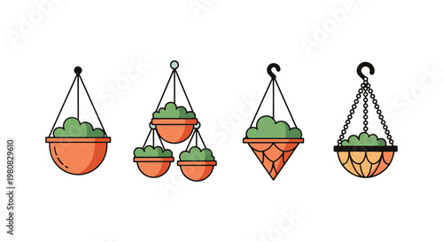 Hanging Basket Line art vector simple abstract colorful pattern