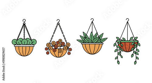 Hanging Basket Line art vector minimal abstract color shapes