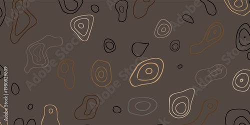 Seamless organic line art pattern, layered contour blobs in tan and light brown, minimalist abstract texture