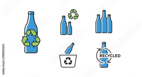 Glass bottle recycle Line art simple color pattern illustration