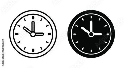 Two analog clocks displaying different times presented as a striking silhouette