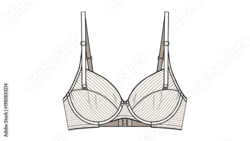 Vector CAD design of lingerie showcases a bra with straps