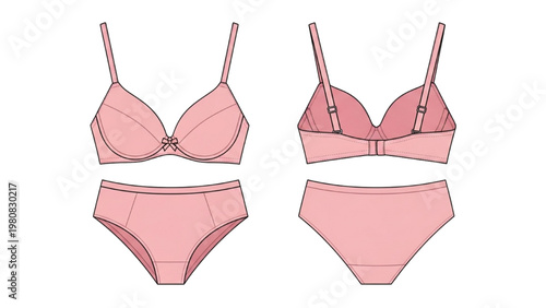 Vector CAD drawing of pink lingerie set with bra and panties