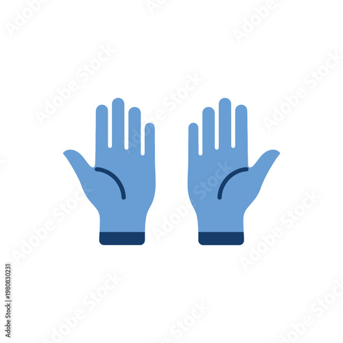 Medical or construction blue gloves vector flat icon set on white isolated background for safety or protection during work or healthcare procedures.