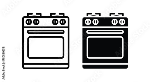 Two black stove top ranges depicted in a minimalist flat style silhouette