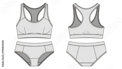 Vector CAD illustration showcases women's sports bra and panties