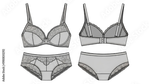 Vector CAD design of lingerie sets including bras and panties