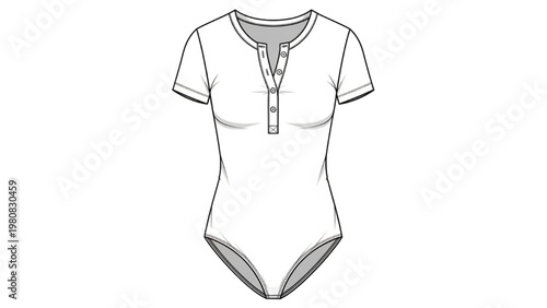 Vector CAD illustration of a woman's short-sleeved bodysuit with buttons