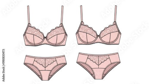 Vector CAD drawing of lingerie sets with bras and panties