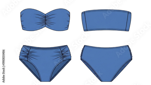Vector CAD illustration of blue swimsuit pieces on white