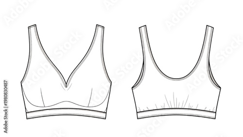 Vector CAD design of two bra styles in engineering drawings