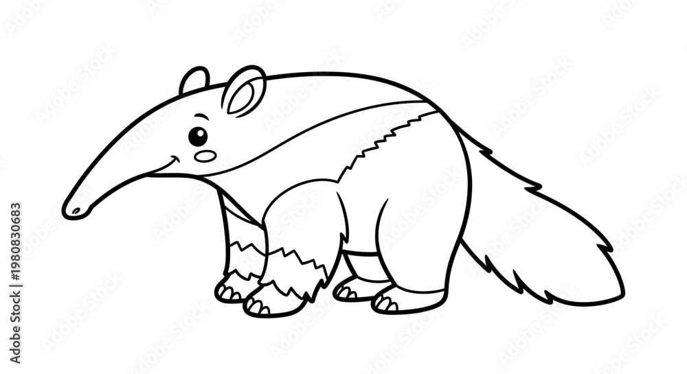 Fototapeta premium Charming Cartoon Anteater Character with Whimsical Design Ideal for Children's Books Educational Materials and Adorable Wildlife Themed Content Showcasing a Cute and Friendly Mammal