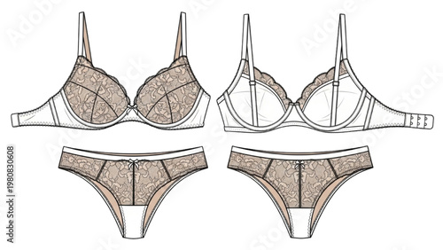 Vector CAD designs of lingerie sets in various styles and patterns
