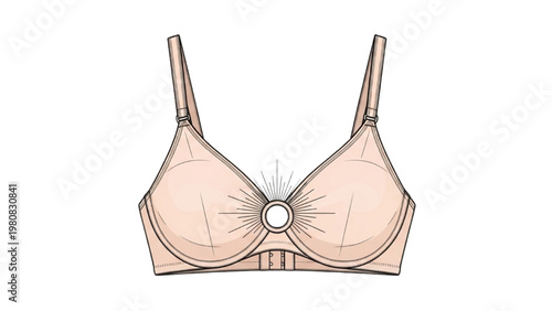 Vector CAD design of a beige ladies bra with straps