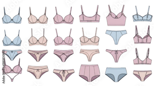 Vector CAD designs of various lingerie sets and underwear