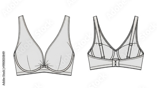 Detailed vector CAD designs showcase lingerie bras from multiple angles