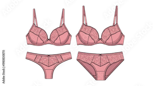 Vector CAD design of pink lingerie set with bra and panties
