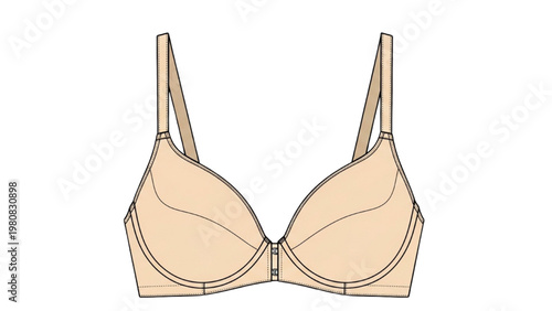 Vector CAD illustration of a beige push-up bra design