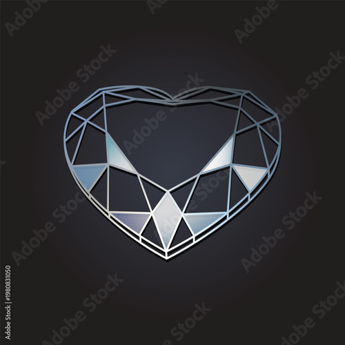 Heart cut diamond, faceted crystal gemstone, luxury jewelry design