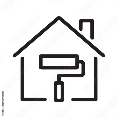 Simple outline icon of a house with a paint roller inside