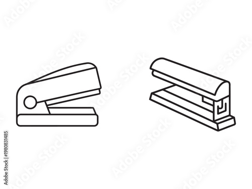 Two office staplers in simple line art style for binding papers together  office supplies