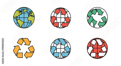 Globe recycling Line art minimal decorative abstract vector