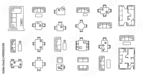 Floor Plan Furniture and Room Layout Icons Set