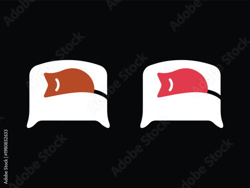 Two sleeping cats on white pillows with brown and pink fur on dark background  cute cartoon pets resting on soft cushions