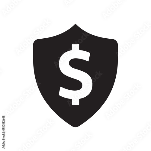 Shield with white dollar sign silhouette vector flat design