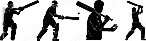Cricket bat with man dynamic silhouette of a batsman in action